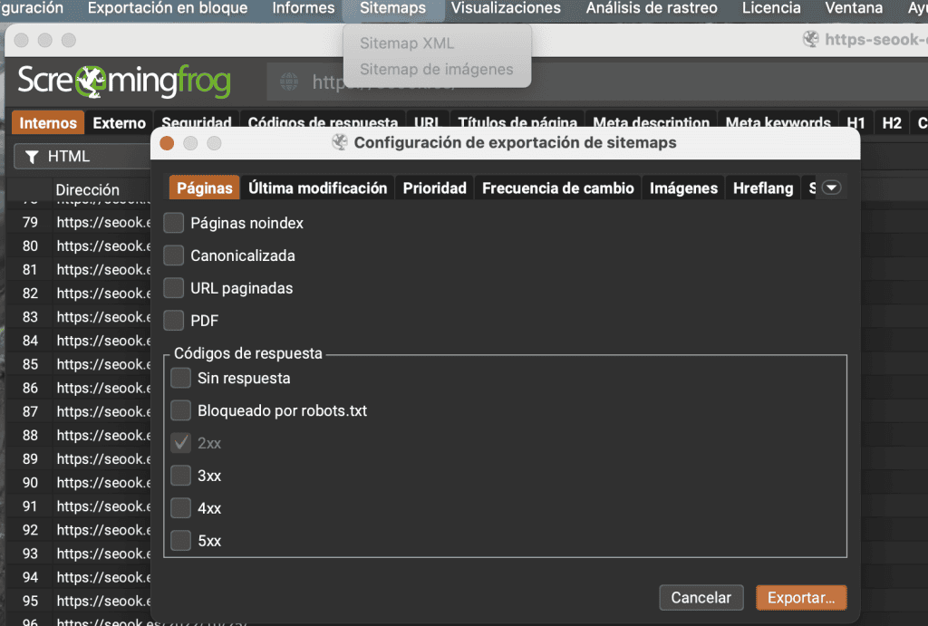 Cómo crear sitemaps con Screaming Frog