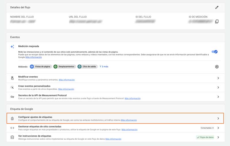 Configurar los ajustes de las etiquetas en Google Analytics 4