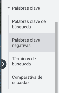 Palabras clave negativas