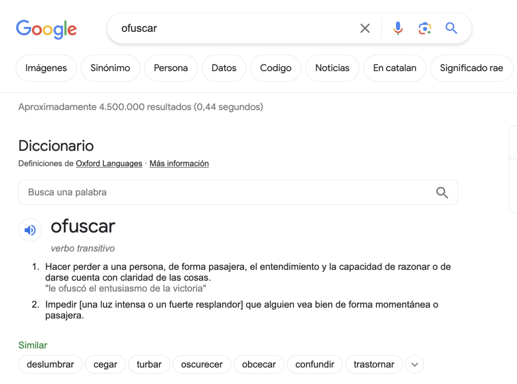 Definición de "ofuscar" según Google
