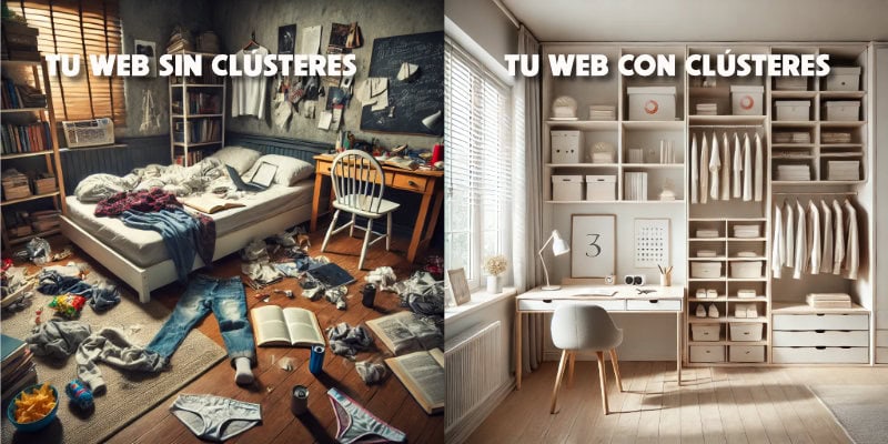 La diferencia entre una web con una buena estrategia de clústers de contenido y otra que no los tiene.